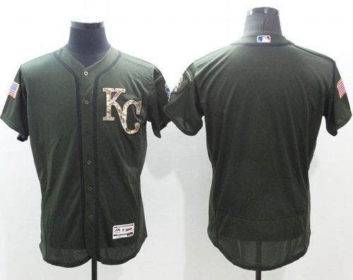 Royals Blank Green Flexbase Authentic Collection Salute to Service Stitched MLB Jersey - Click Image to Close